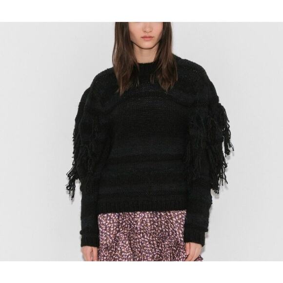 Ulla Johnson Delma Alpaca Chunky Knit Fringe Puff Sleeve Sweater Size P XS - Picture 1 of 12